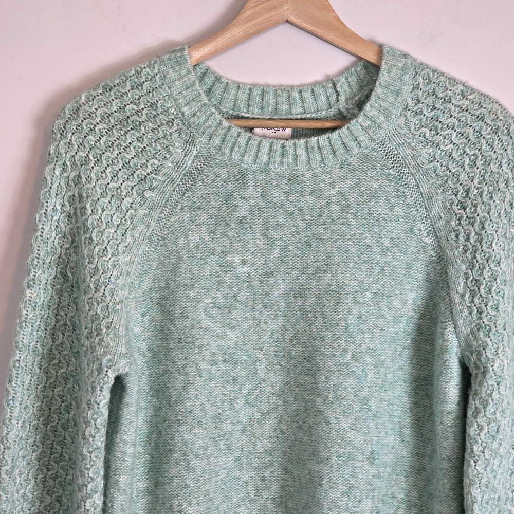 J.Crew Wintergreen Honeycomb Wool Alpaca Blend Balloon-sleeve Sweater Size XS - Picture 5 of 11